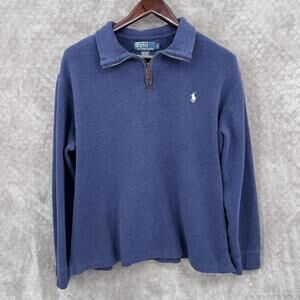 Polo Ralph Lauren Sweater Mens Large Blue Quarter Zip Collared Pullover Logo